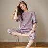 2023 Summer Women's Short Sleeve PJs Set with Three-Quarter Pants