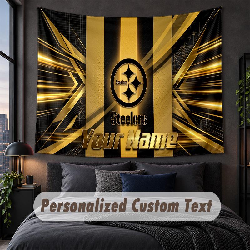 Custom Name Text Tapestry,Pittsburgh Steelers Decorative Wall Hanging, Background Tapestry For Home Bedroom