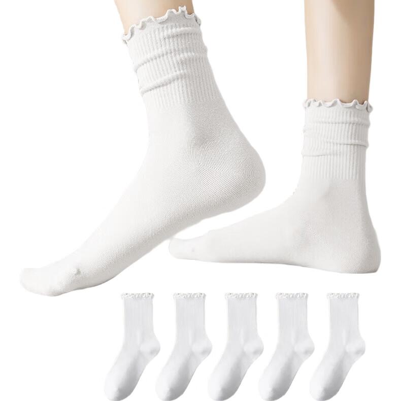 MiiOW Women's Socks, Summer Ruffled Mid-Calf Socks, Cute Forest Style Versatile Casual Socks, Solid Color Women's Socks