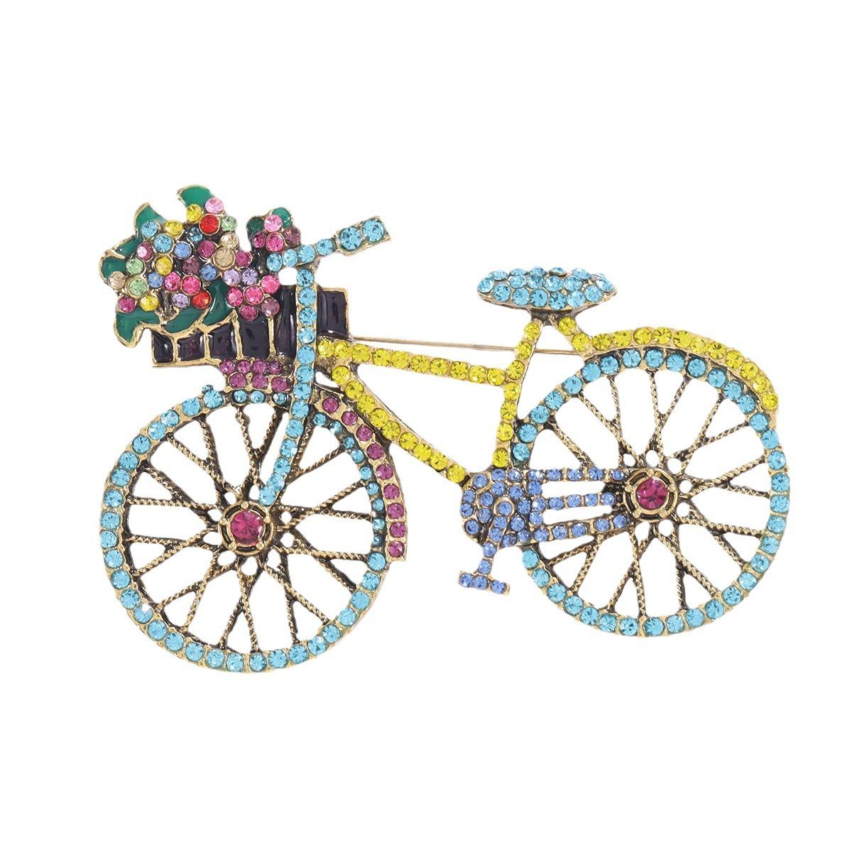 Weiman Colorful Flower Bicycle Brooches Luxury Women Exquisite Rhinestone Crystal Gold Plated Customize Designer Brooch Pins XD824077 золотой
