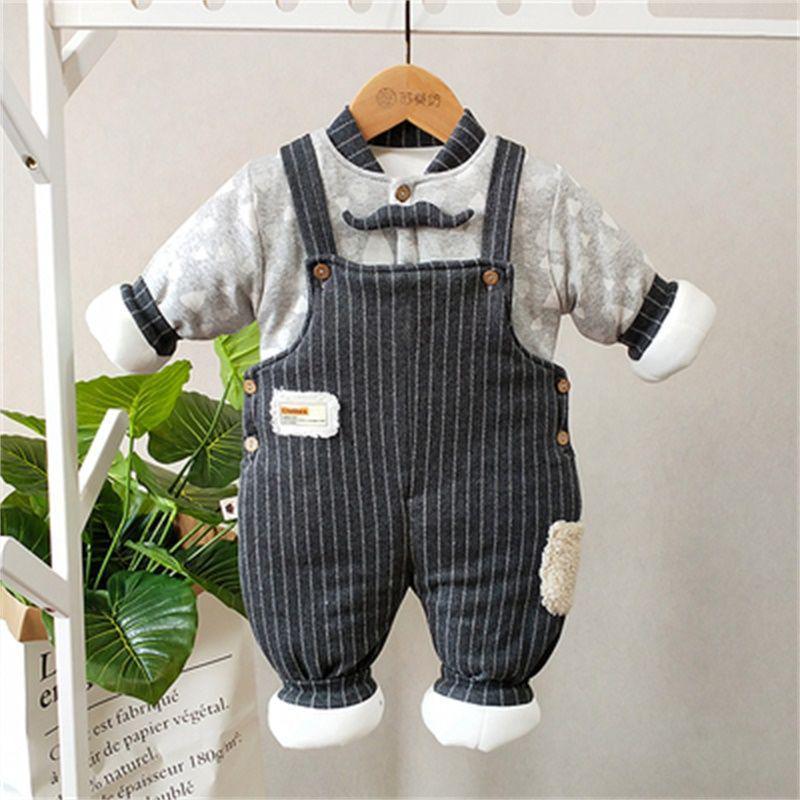 

Unisex Baby Dungaree Set: Thickened Cotton-Padded Jacket & Pants - Warm Autumn/Winter Two-Piece Size 80 (72-78cm, 16-22 jin)
