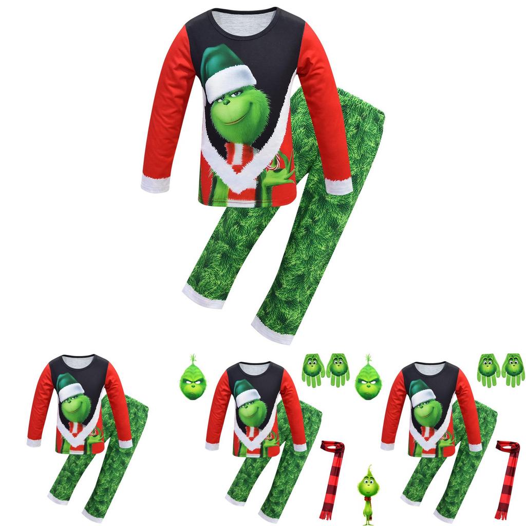 Festive Christmas Green Monster The Grinch Cosplay Pajamas Costume For Kids