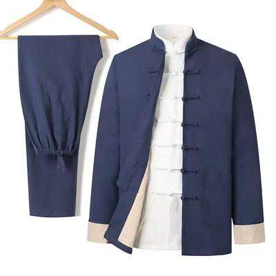 Men's Tang Suit Set: Retro Zhongshan Jacket, Chinese Style Hanfu for Middle-Aged & Elderly, Spring/Autumn Wear.