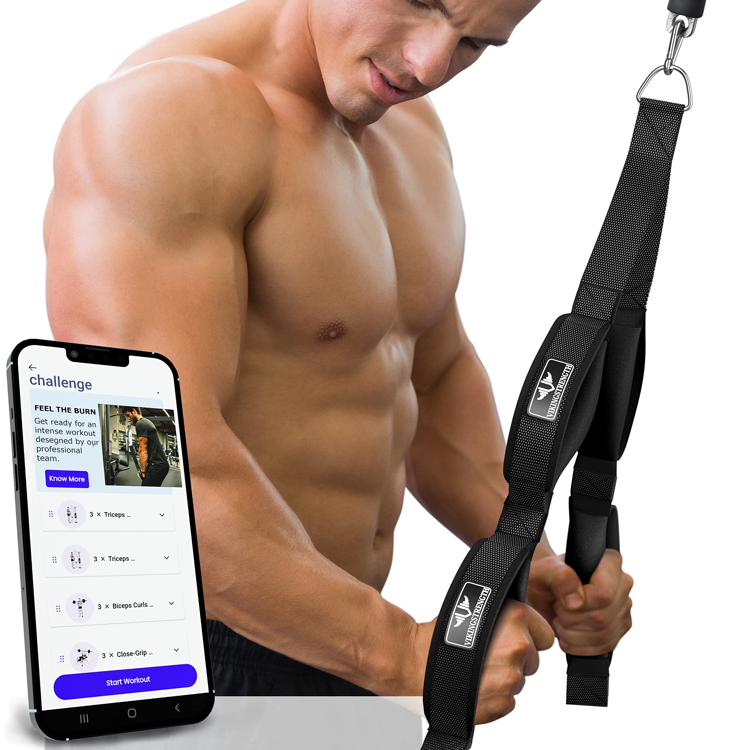 

Vikingstrength Трос для трицепса Кабельный аксессуар Тройной трос Тяга сверху Фитнес V-Силовая тренировка Приложение