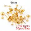 50-100 stuks/partij Gouden Roestvrij Staal Oorbellen Studs Lege Stiftbasis Pinnen Met Oorbellen Dop Sluitingen Oor Achterkant Voor DIY Sieraden Maken