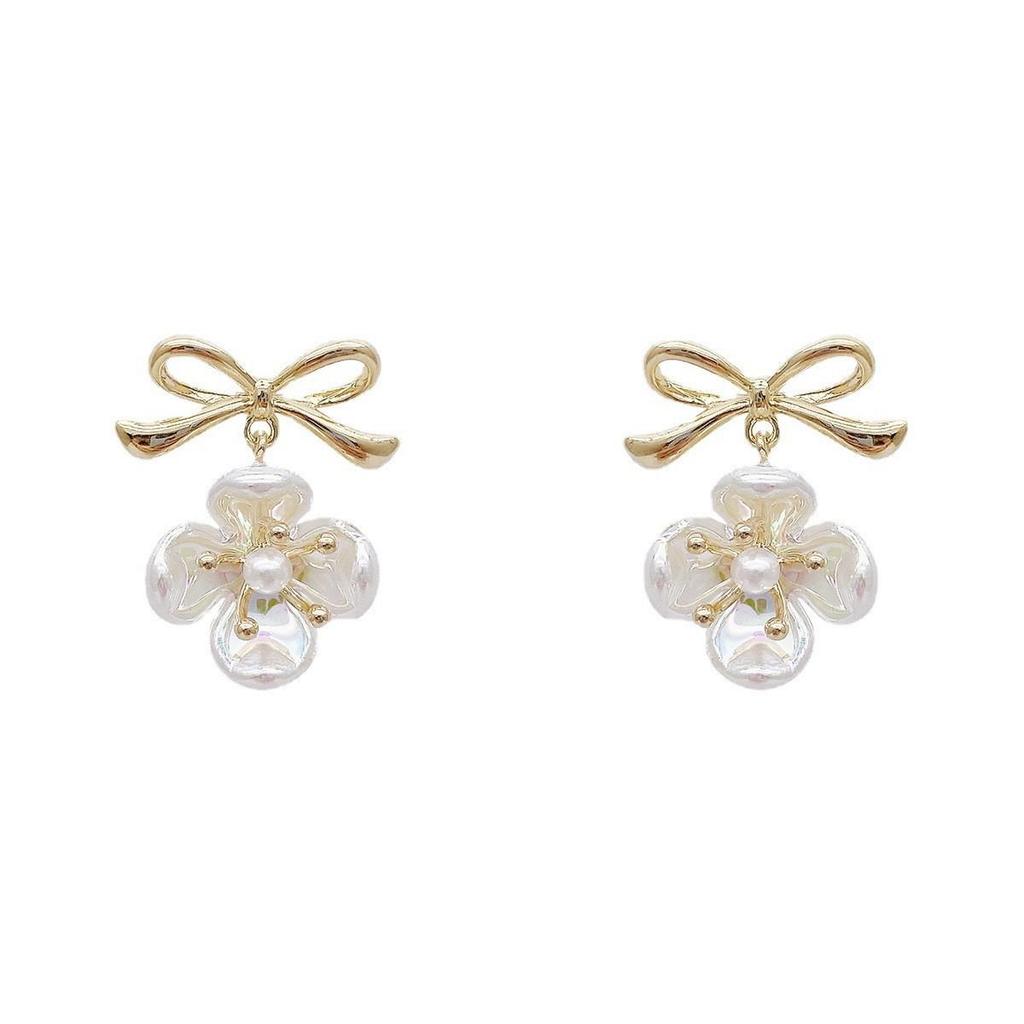 Elegant French Colorful Flower Bow Stud Earrings for Women - Light Luxury, Chic, and Girlish Ear Accessories