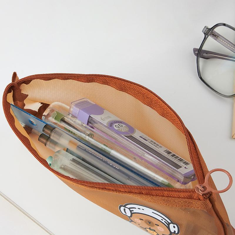 Capybara Mesh Pencil Bag Large Capacity Storage Bag Cartoon Design Simple Transparent Stationery Storage Bag