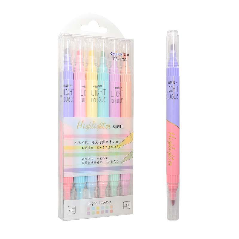6 PCS Double Tip Highlighter Pens Kawaii Candy Color Manga Markers DIY Journal Pastel Highlighter Set Korean Stationery