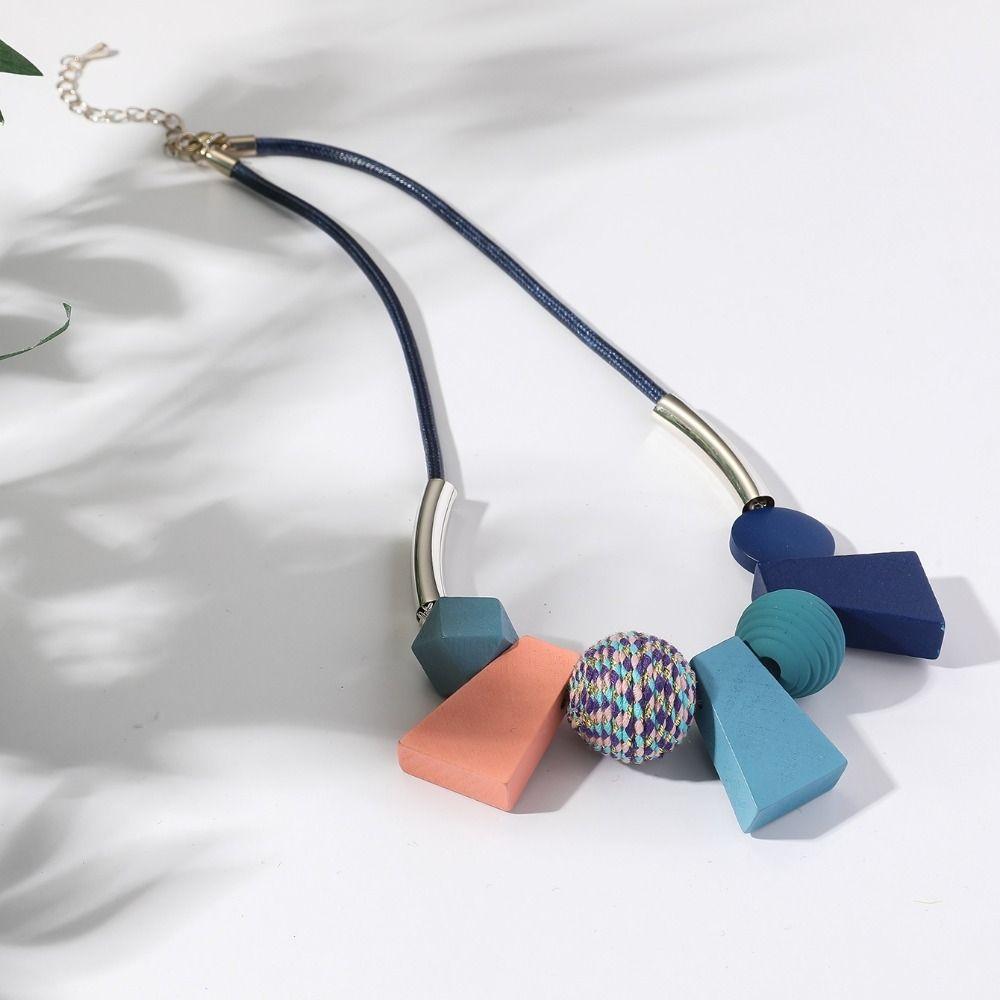 Trapezoid Wood Necklace Colorful Ethnic Style Necklace Unique Simple Geometric Necklace Daily