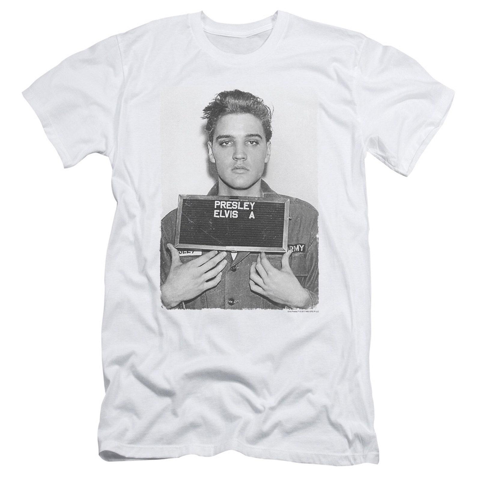 Elvis Presley Army Mug Shot Classic Adult 30/1 T-Shirt White 2XL