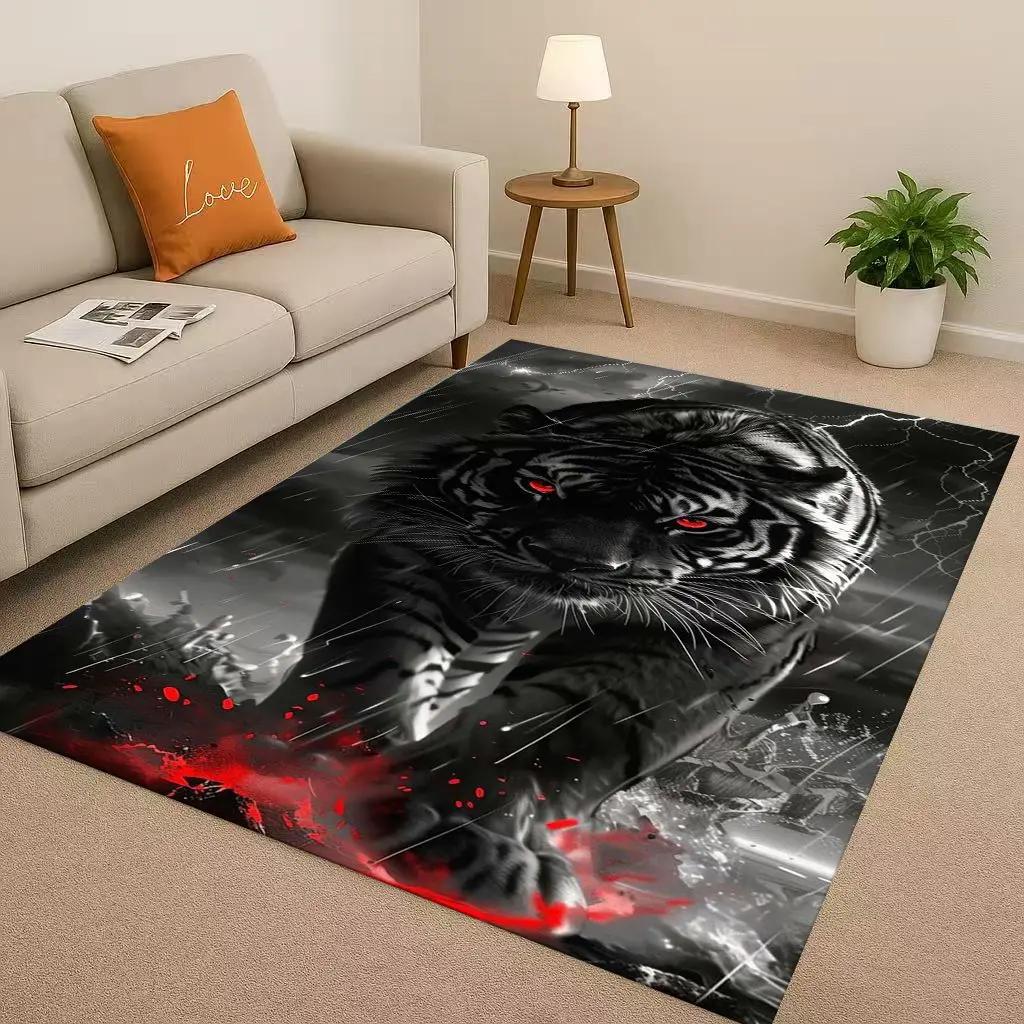Classic Tiger Lion Beast Art Cartoon Living Room Non-Slip Area Rug Carpet For Bedroom Playroom Sofa,Home Decor Doormat Gift