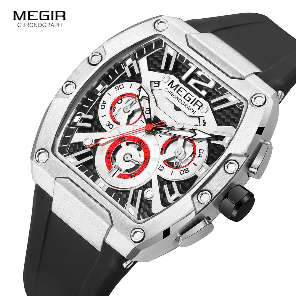 Quartz Watch Fashion Creative Luminous Date Chronograph Analog Display Green Silicone Strap Wrist Watches for Men