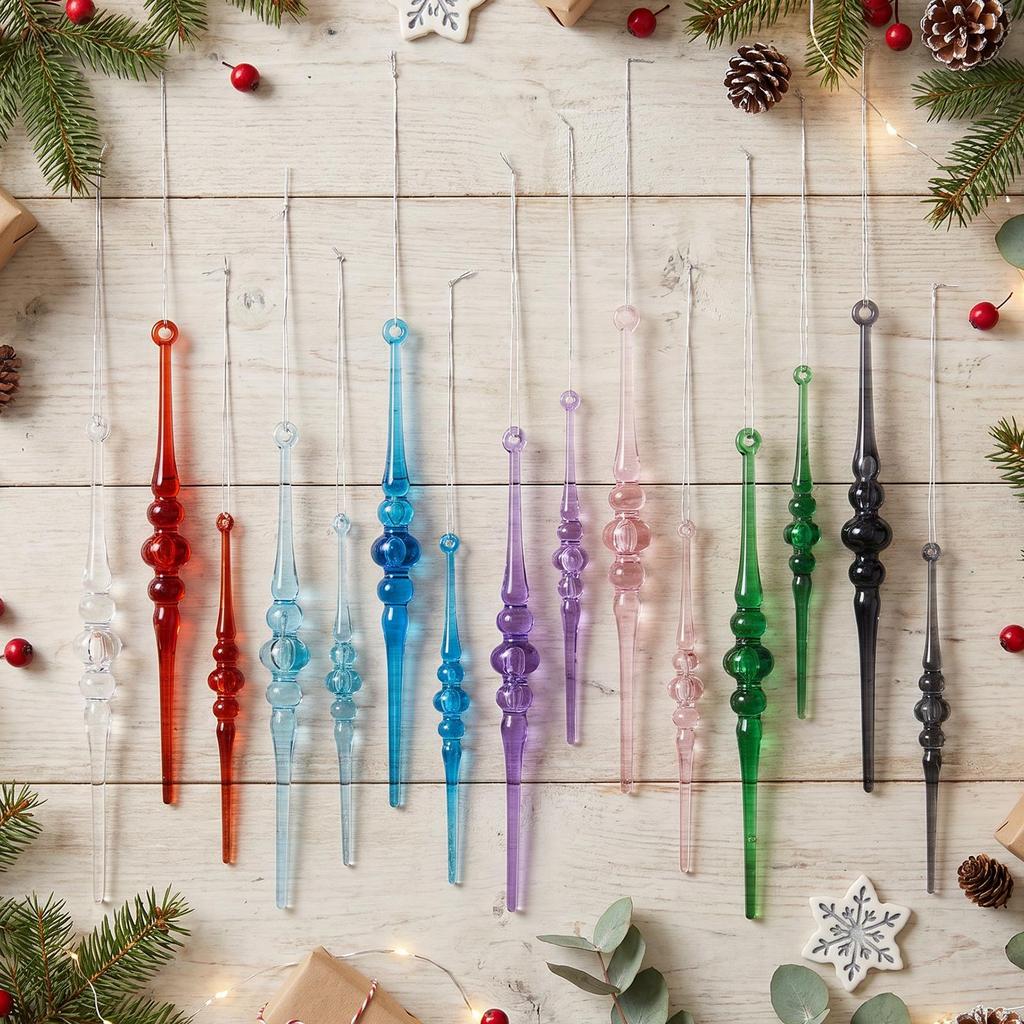 12 Pcs Multi-color Acrylic Icicle Ornament Set for Christmas Tree Decorations