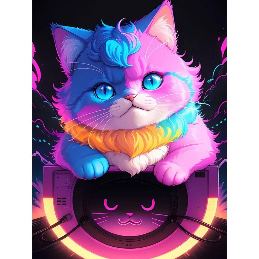 Diamond Painting Full Drill Colorful Cat Round Diamond Painting Cartoon Cute Animal Diy Diamond Mosaic Painting Home Decoration
