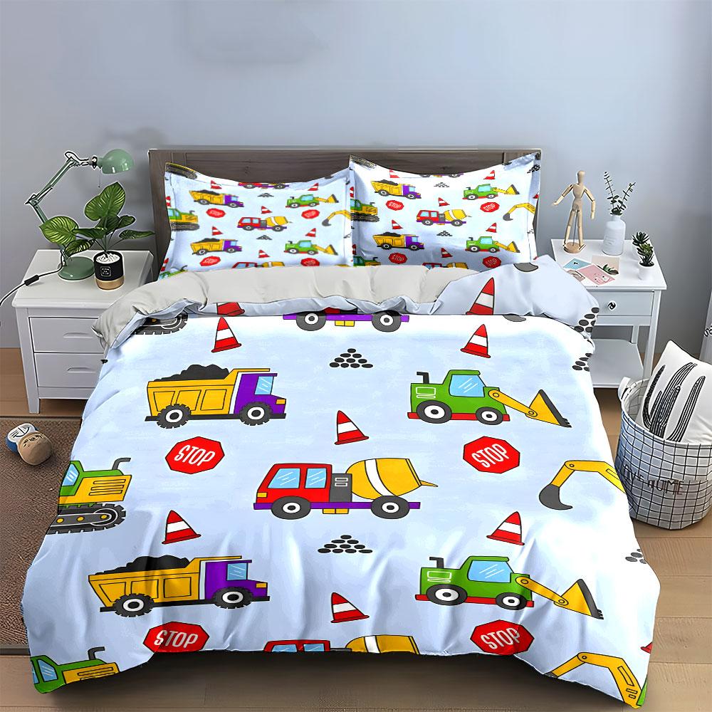 Construction Vehicles Kids Play Set  Kid'S And Adults' Bedroom Decor, Exquisite Three-Piece Bedding Set Gift
