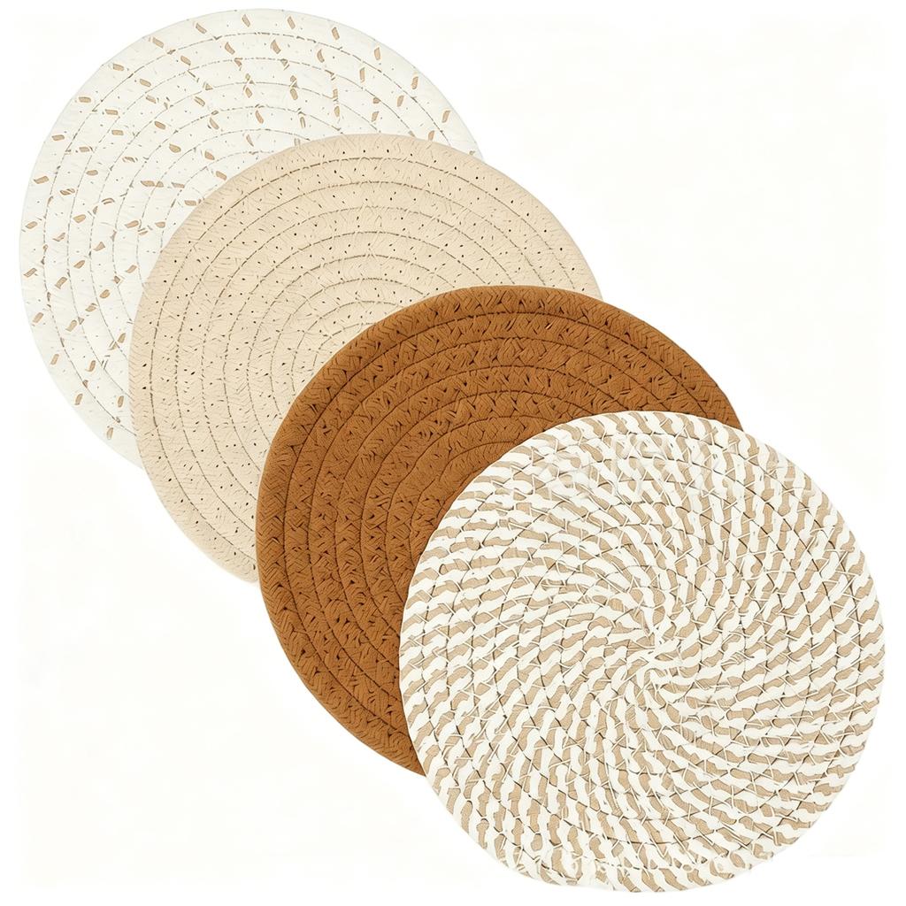 Rundes geflochtenes Set aus 4 Stück 11 cm Durchmesser Tisch für Tassen Becher Gläser Schalen Heimküchen Dekoration