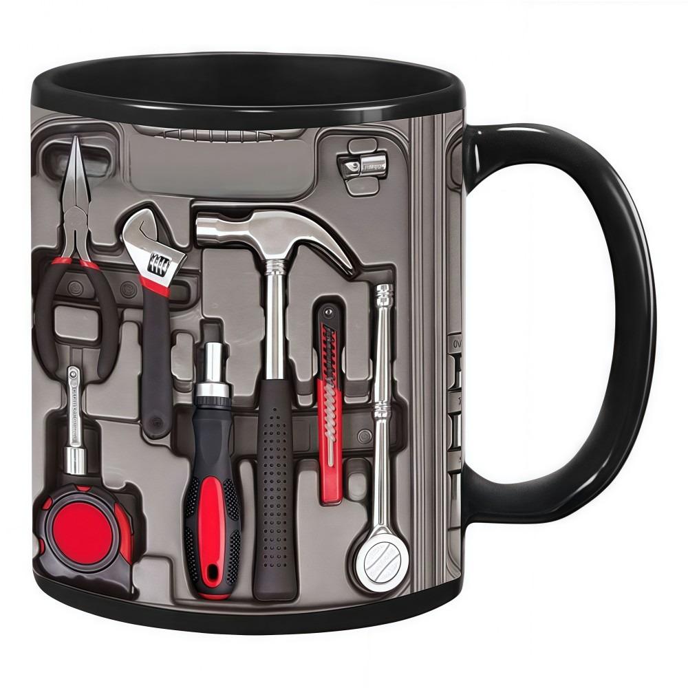Tool Pattern Design Mechanic Coffee Mug Wrench Pattern Ceramic Flat Print Water Cup 325ML 11oz 2D Creative Tea Cup Gifts for man