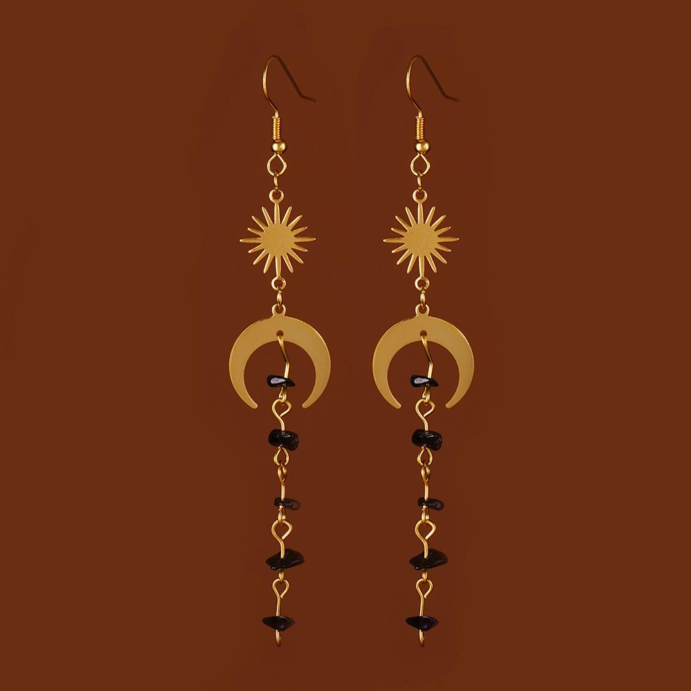 New Bohemia Fashion Crystal Earrings Birthstone Earrings Rose Quartz Moonstone Peridot Raw Crystal Black Tourmaline Wholesale
