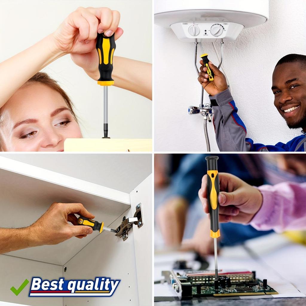 მაგნიტური ხრახნებიანი კომპლექტი ნაჭრებით, ფილიპსებით, ექვსკუთხედით, ტორქსით და ზუსტი ბიტებით, ქრომირებული ვანადიუმის ფოლადი, დემაგნიტიზატორის ხელსაწყოთი, მოცურების რეზინის სახელური