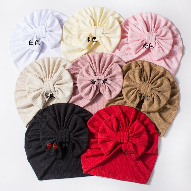 Baby Waffle Jacquard Boneless Hat Cute Bow Baby Fetal Hat Solid Color Children's Hat