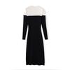 Autumn and Winter Retro Semi-turtleneck Off-the-shoulder Knitted Dress Femininity Waist-wrapped Hip Long Dress with Bottom Skirt