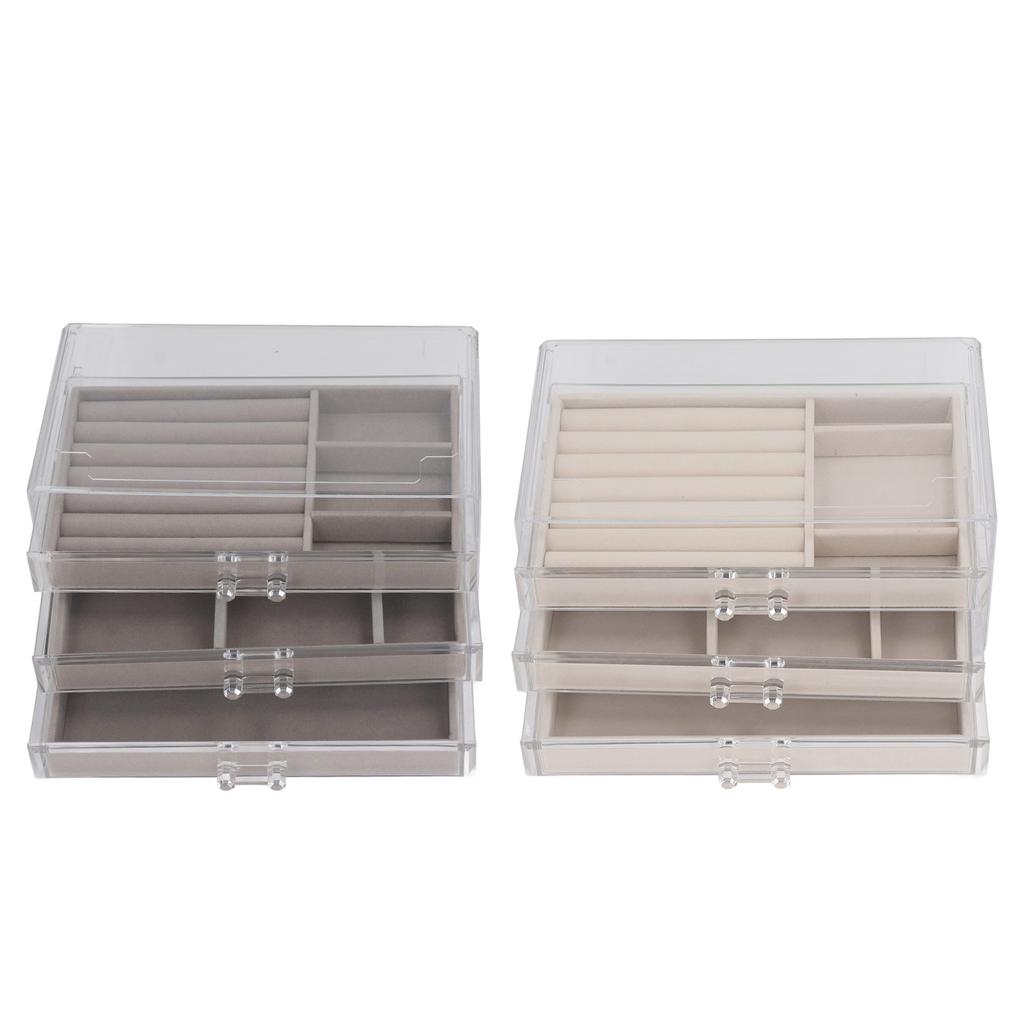 Clear Earring Storage Organizer with 3 Drawers Flannel Lining Jewelry Display Holder Stand for Earri