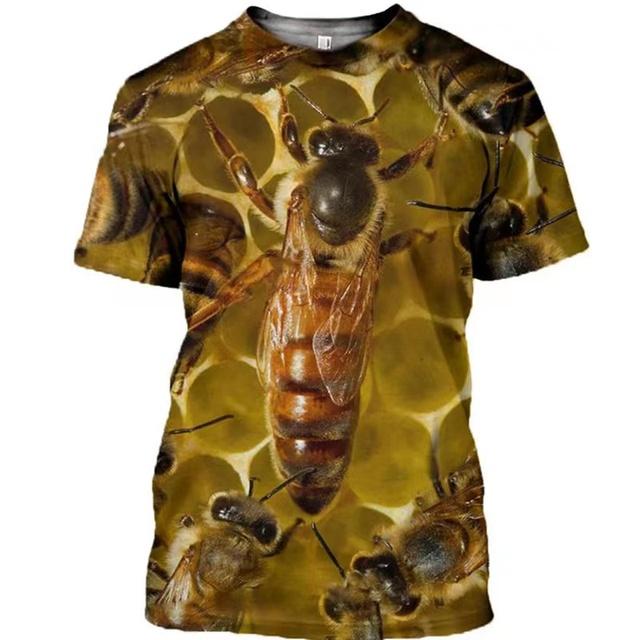 Camiseta masculina com estampa 3D, camiseta engraçada de verão com abelha, manga curta, camiseta masculina casual unissex, camiseta grande, harajuku, gola redonda