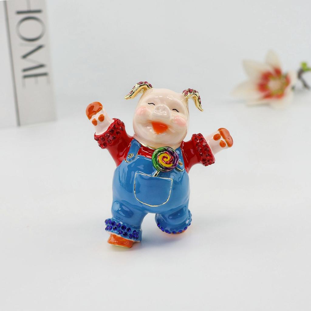 SHINNYGIFTS Traditional Gold-Plated Enamel Monkey Figurine Metal Jewelry Box with Rhinestone Lollipop Design