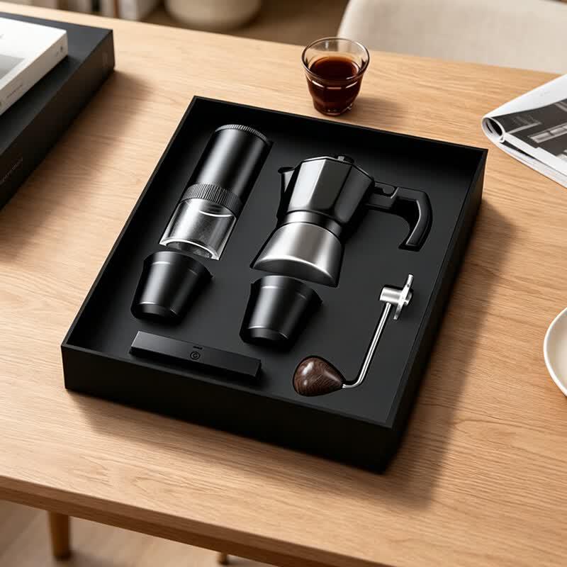 NICOH Portable Manual Coffee Grinder and Moka Pot Set