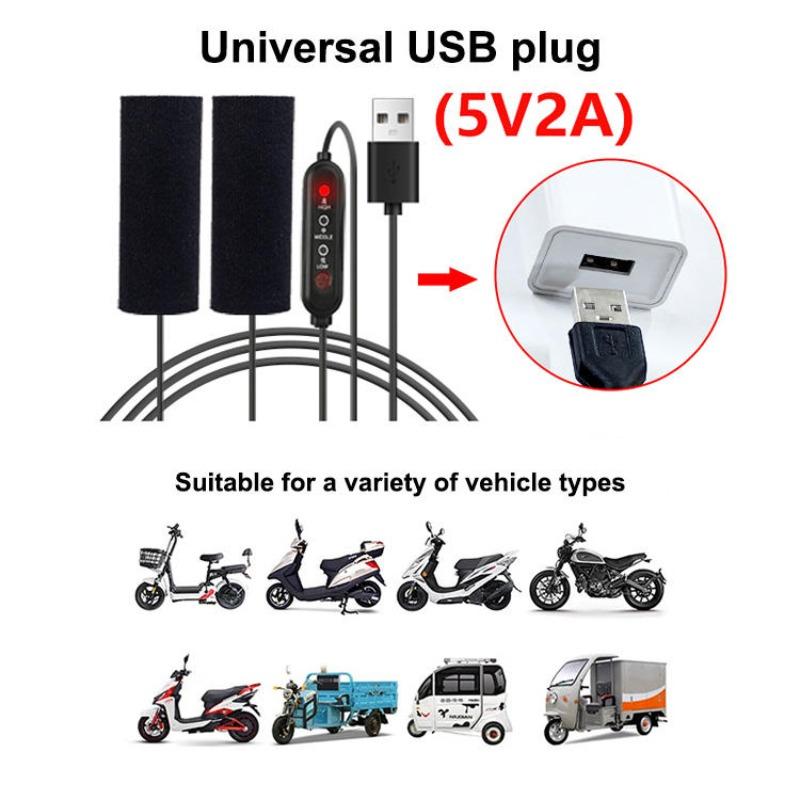 Motorcycle Heated Grips Cover USB Electric Heating Waterproof Removable Handlebar Warmer for Bicycle, Motorcross & Cold Rides