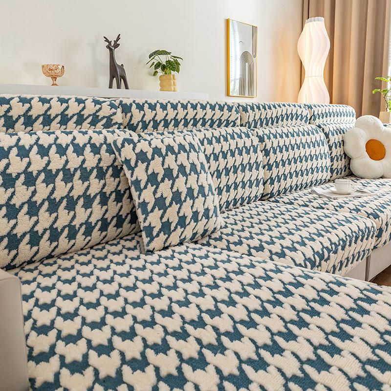 Winter Thickened Plaid Sofa Seat Cushion Cover, Fully Fitted Universal Slipcover, Soft, Customizable, Cozy, Anti-Slip, Easy Wash