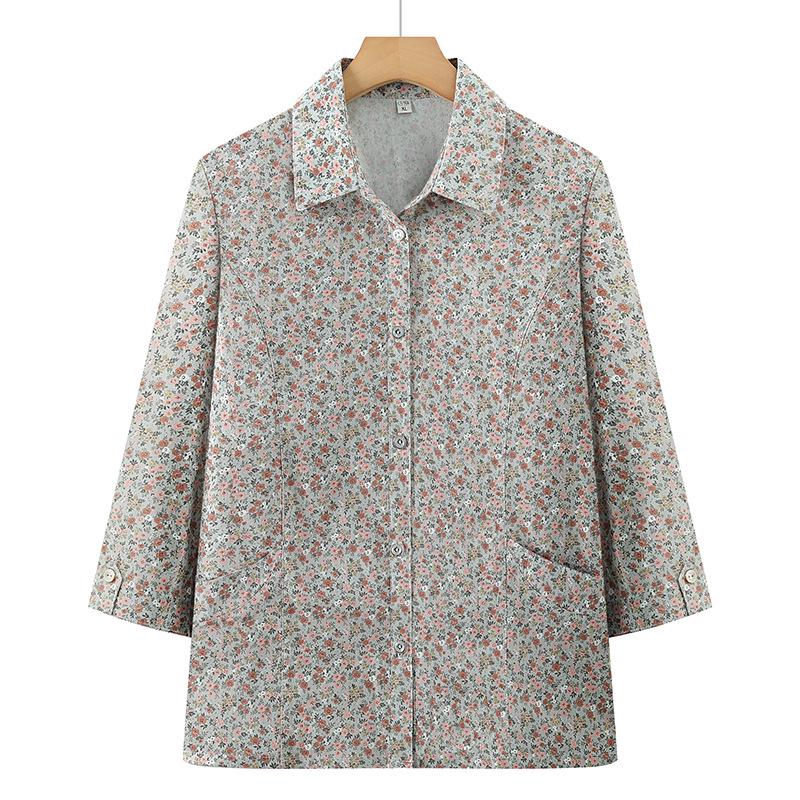 

Women s Summer Lapel Cotton Shirt - 3/4 Sleeve for Middle-Aged & Elderly 2XL (recommended 105-120 jin) зелений