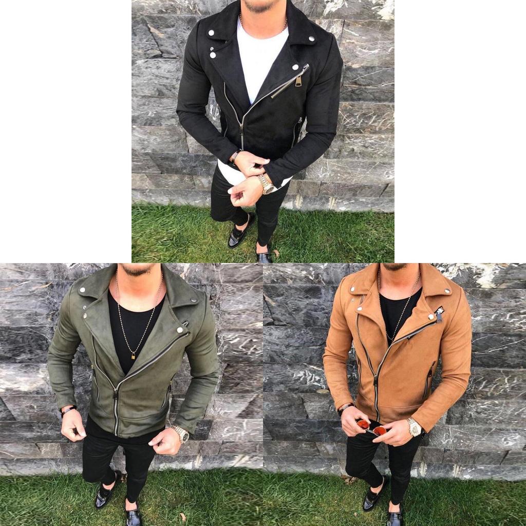 Quality Men Long Sleeve Zipper Motorbiker Jacket With Vintage Slim Fit Coat**