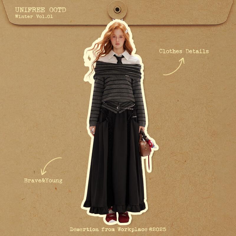 UNIFREE Women's French-Style Striped Off-Shoulder Knit Sweater