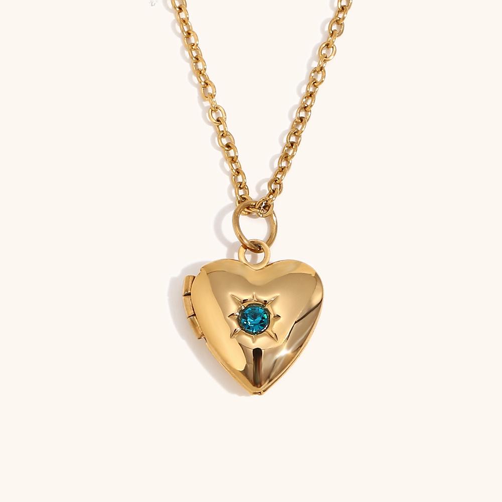 18K Gold Plated Heart-Shaped December Birthstone Photo Frame Necklace for Women