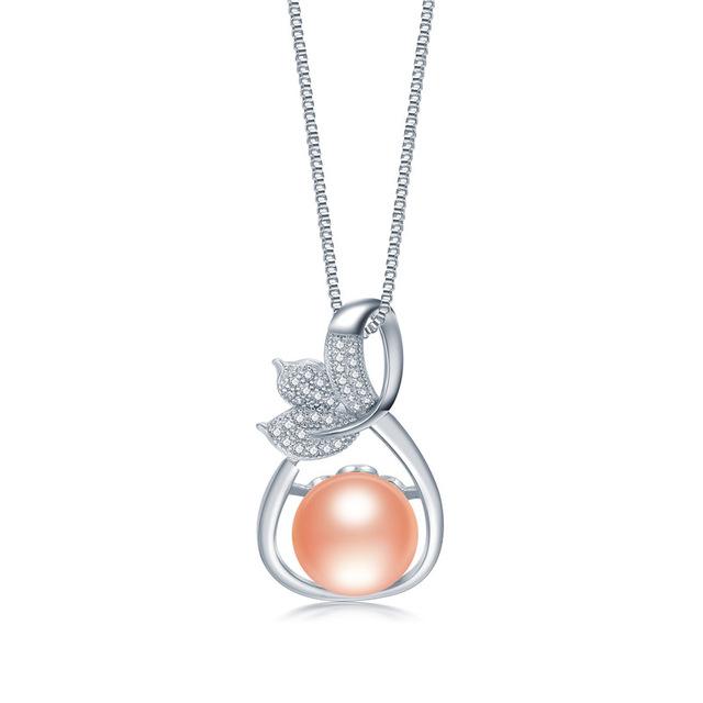 HENGSHENG Hot Selling Natural Pearl S925 Sterling Silver Zircon Leaf Pendant Necklace Natural Freshwater Pearl Pendant For Lady