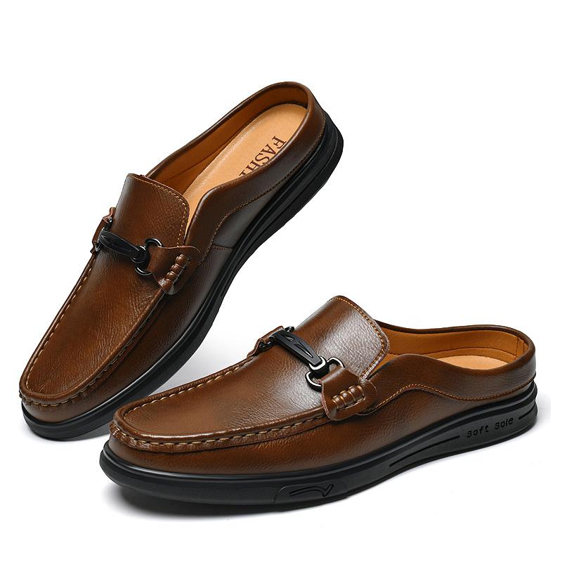 Fashion Fashion Designer Men's Muller Shoes Genuine Leather Casual Shoes Soft Business Lazy Flats Comfortable Half Drag Slip On Slippers