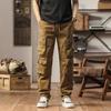 Men's Summer Men's Retro Overalls Washed Cotton Multi-bag Straight Solid Color Leggings Casual Pants