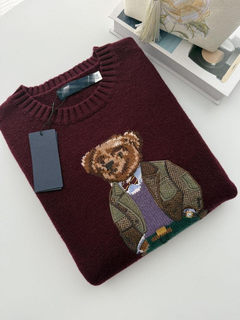 Unisex Wool Embroidered Bear Cartoon Knit Sweater