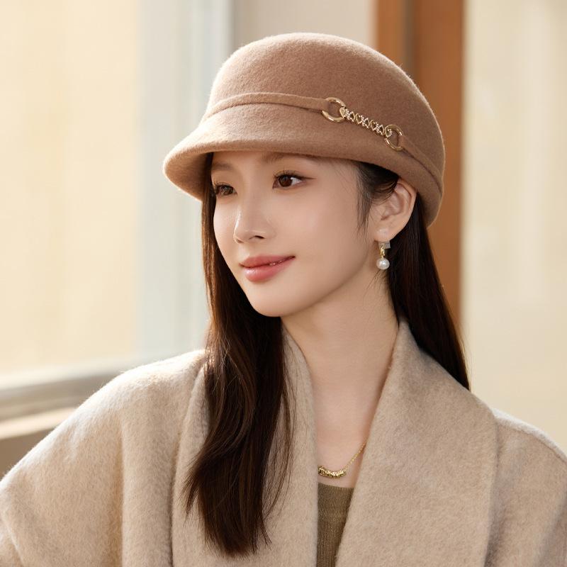 

Элегантная женская шерстяная шляпа-клош в стиле Хепберн, шерстяная цилиндрическая шляпа, модная дорожная шляпа, шляпа-ведро One Size верблюд