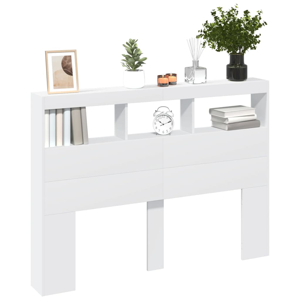 LED Headboard with Shelves White 140x17x102 cm
