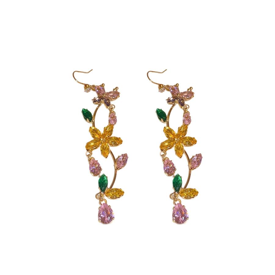 Super flash zircon butterfly flower fringed ear hook small fresh and sweet temperament earrings light luxury high-end earrings