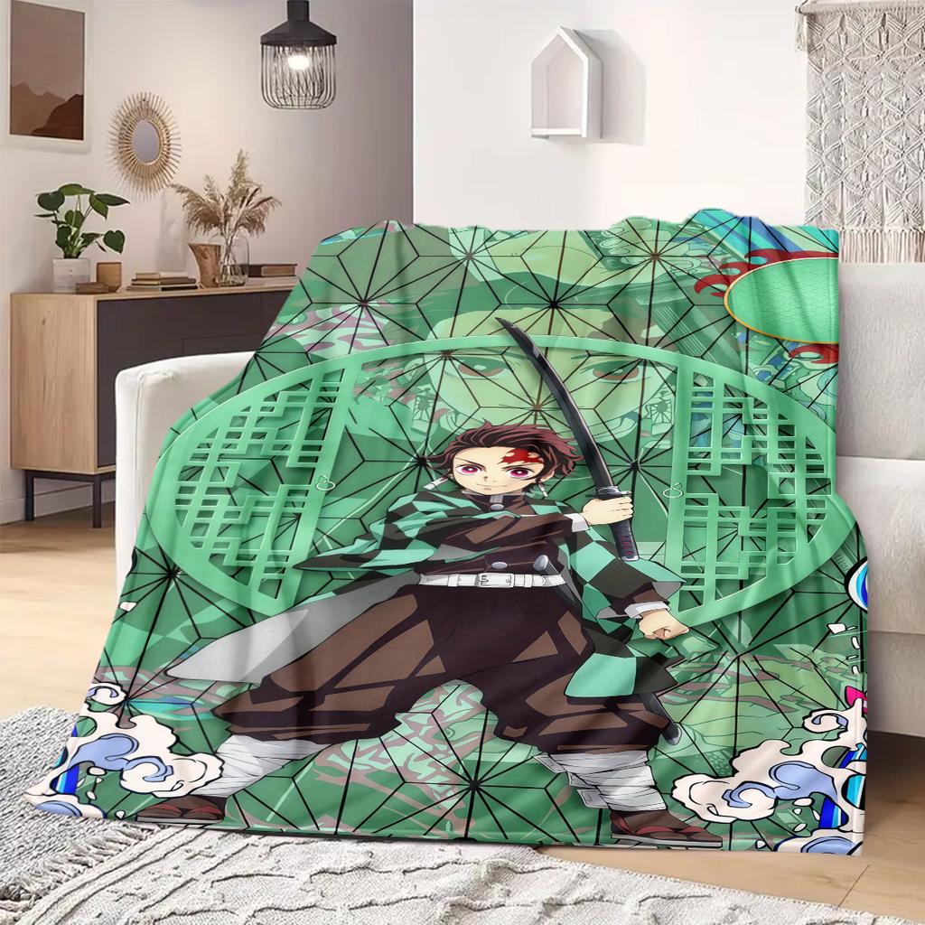 Demon Slayer Art Flannel Blanket Creative Print Great For Sofa Bedroom Chair Bed Picnic Travel -HE30