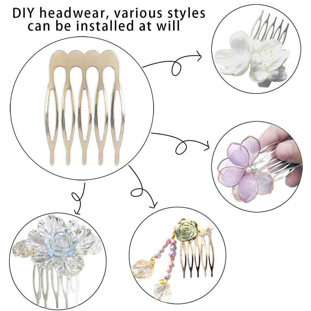 Paquete de 10 Peinetas Laterales para el Cabello - Pequeñas Peinetas Metálicas de 5 Dientes para Manualidades DIY, Velo de Boda Nupcial para Cabello Fino