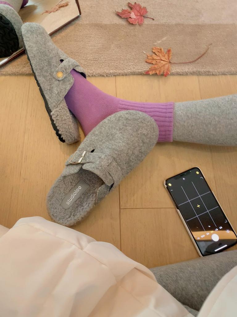 Fleece Insole Height-increasing Shoes for Women, Thick-soled Shoes, Half Slippers, Single Shoes