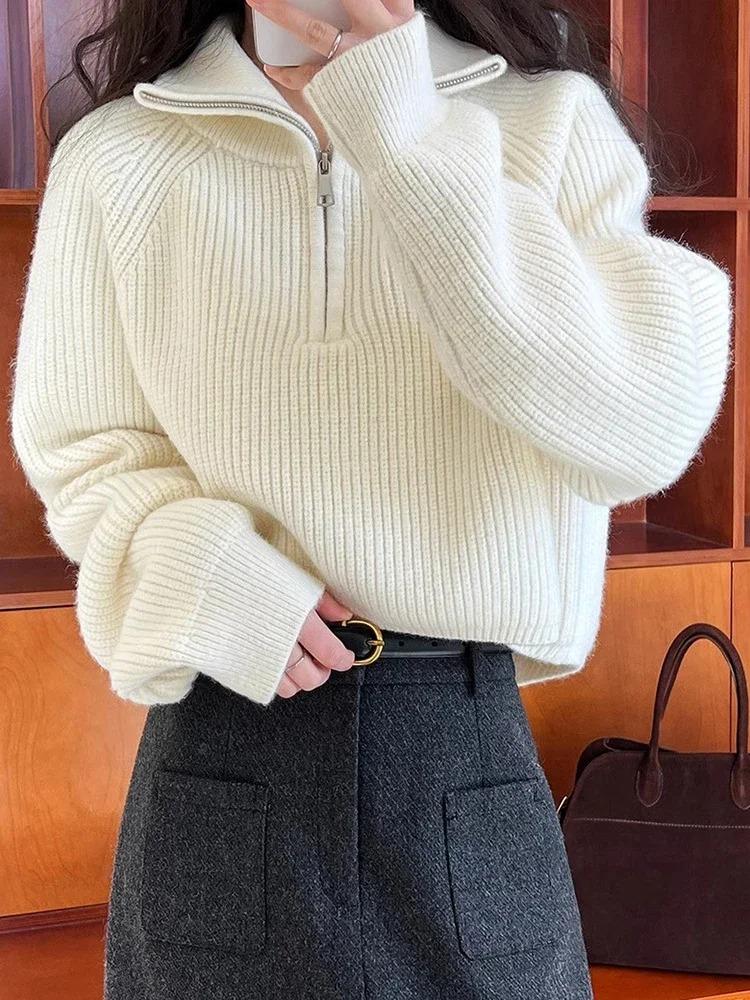 Sweater Pullover Women Autumn Winter Korea New Zipper Underlay Loose Short Style Popular Premium Sweater Female Tops