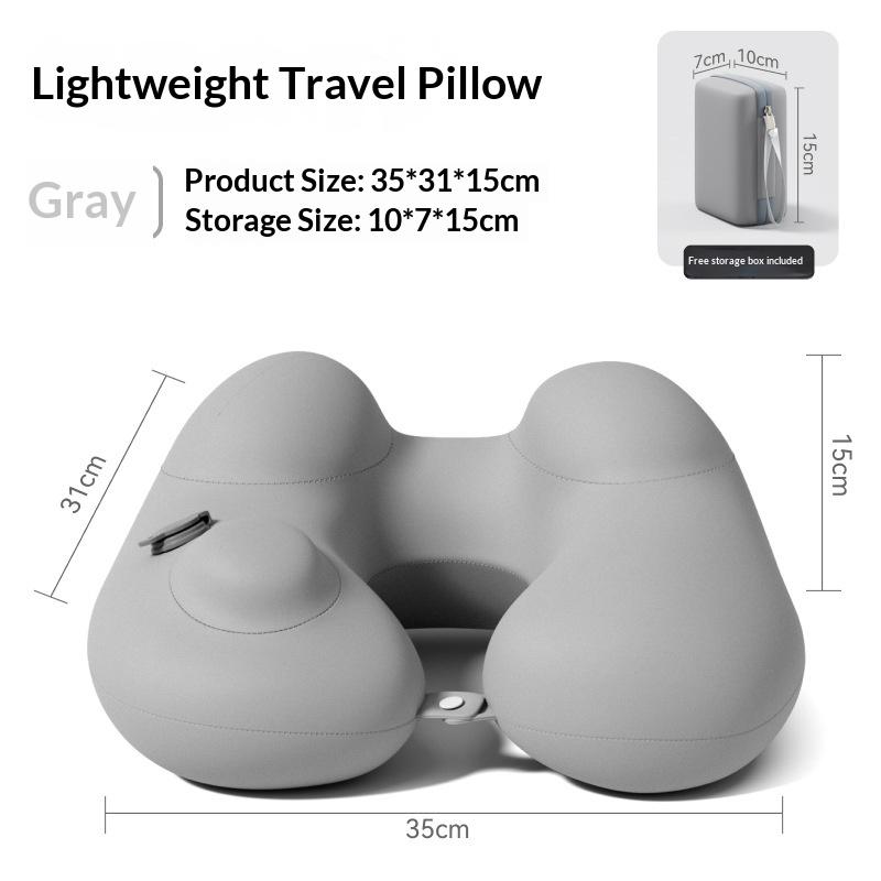 1Pc Press Type Inflatable Pillow U-shaped Pillow, Foldable U-shaped Double Hump Neck Pillow, Portable Outdoor Travel Pillow 35x31x15cm серый
