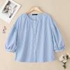 ZANZEA Women Casual Round Neck Loose Long Sleeve Stripe Blouse