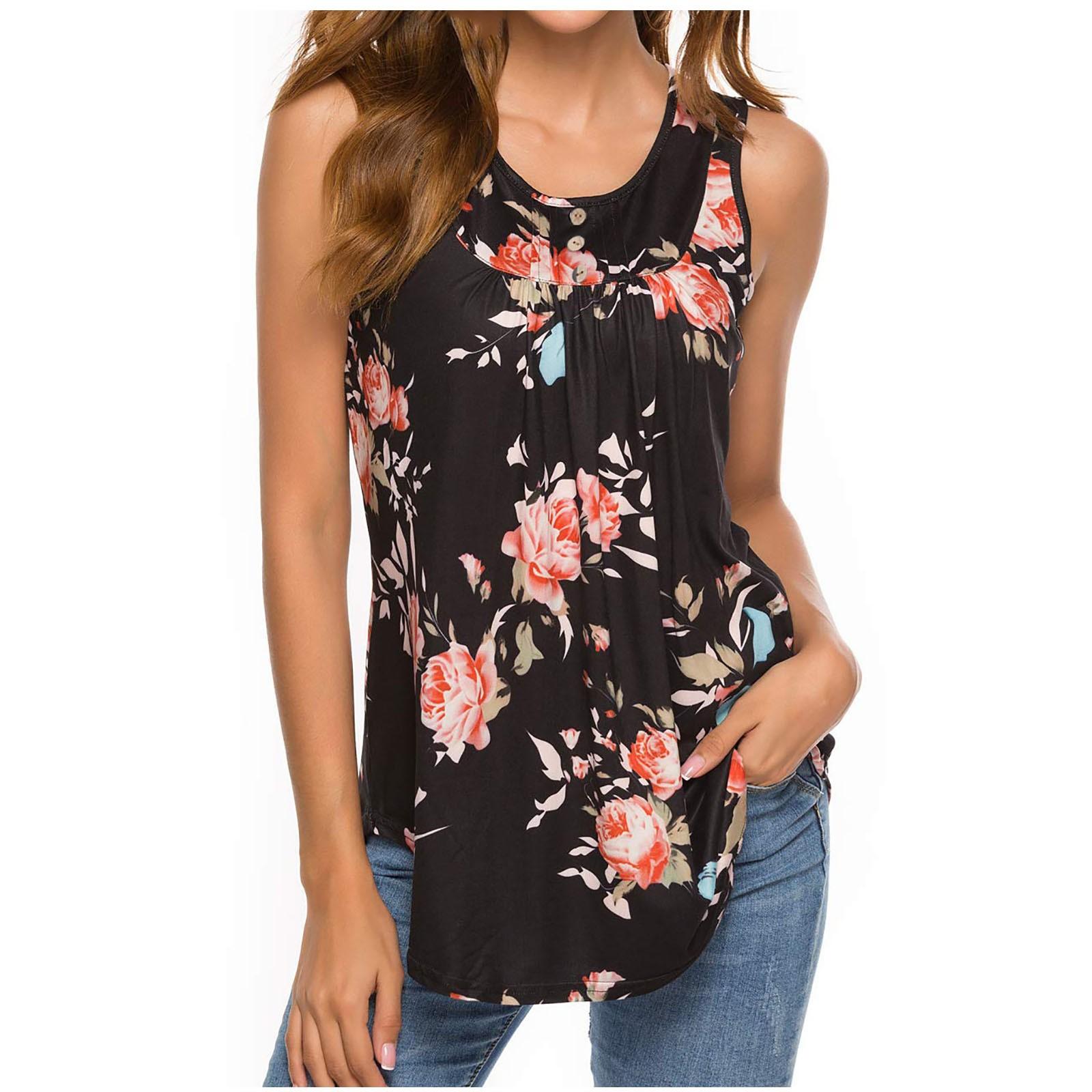 

Женская мода, лето 2022, повседневная футболка без рукавов с круглым вырезом и принтом, топы, блузка XXL чёрный