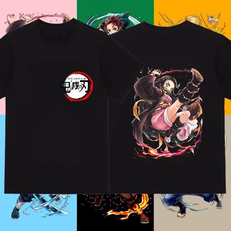 

2026 summer 100 pure cotton Demon Slayer pattern Loose leisure Short Sleeve doublesided pattern Tshirt Round NeckTop shirt M